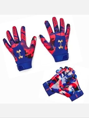NWT Under Armour Men's F9 Nitro GlueGrip Football Gloves Red/Blue Size L